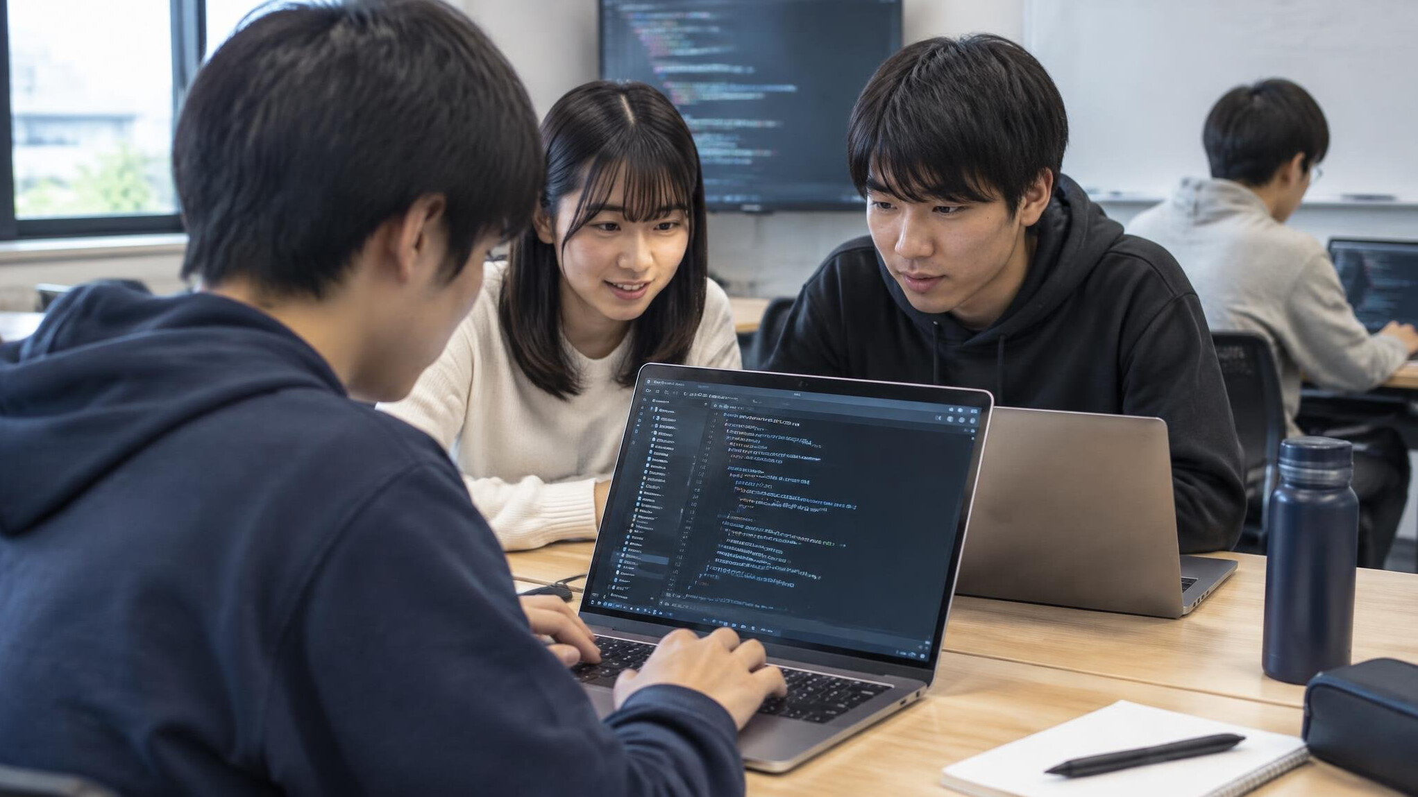 japanese students coding together
