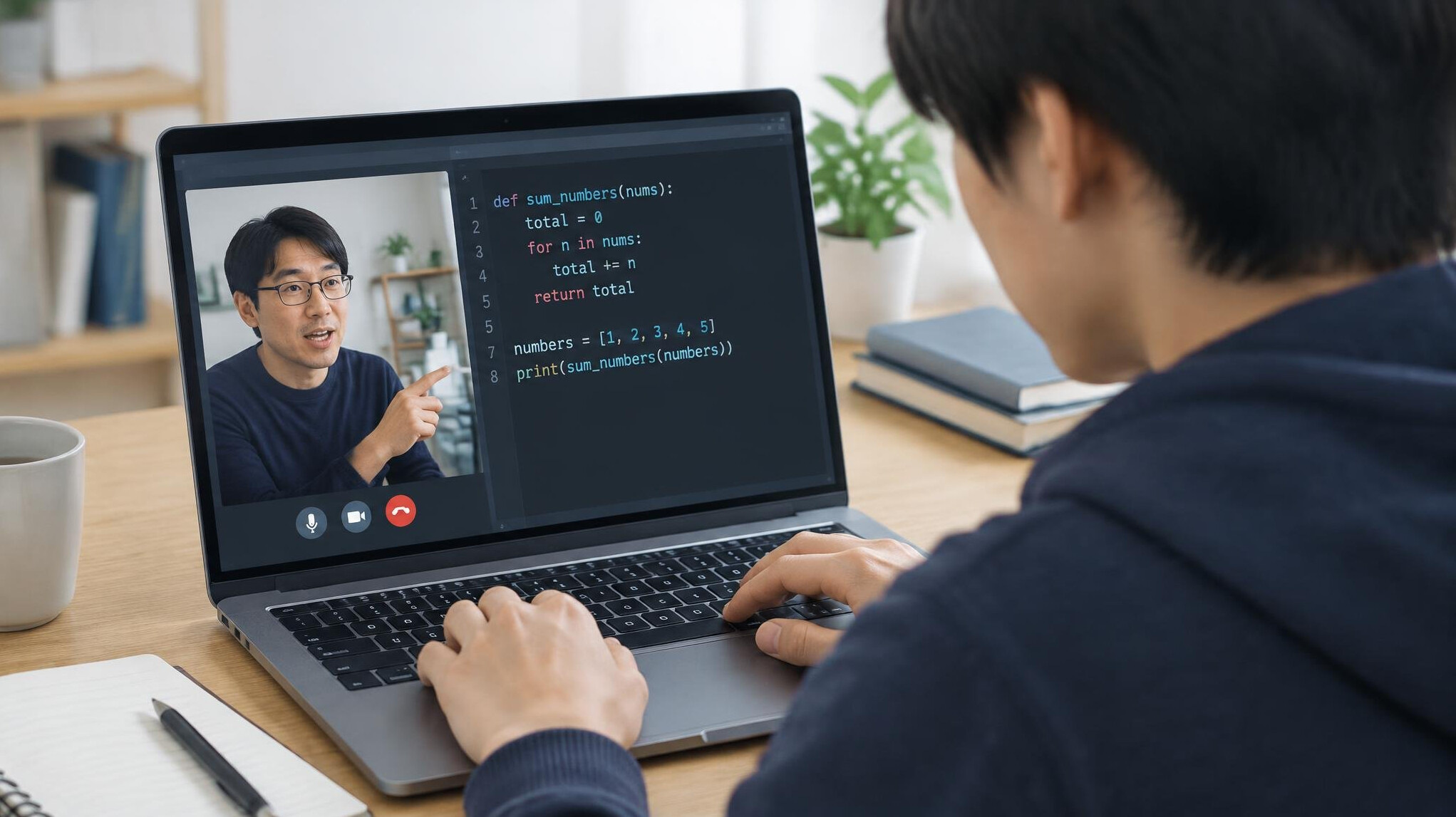 instructor explaining code in japanese