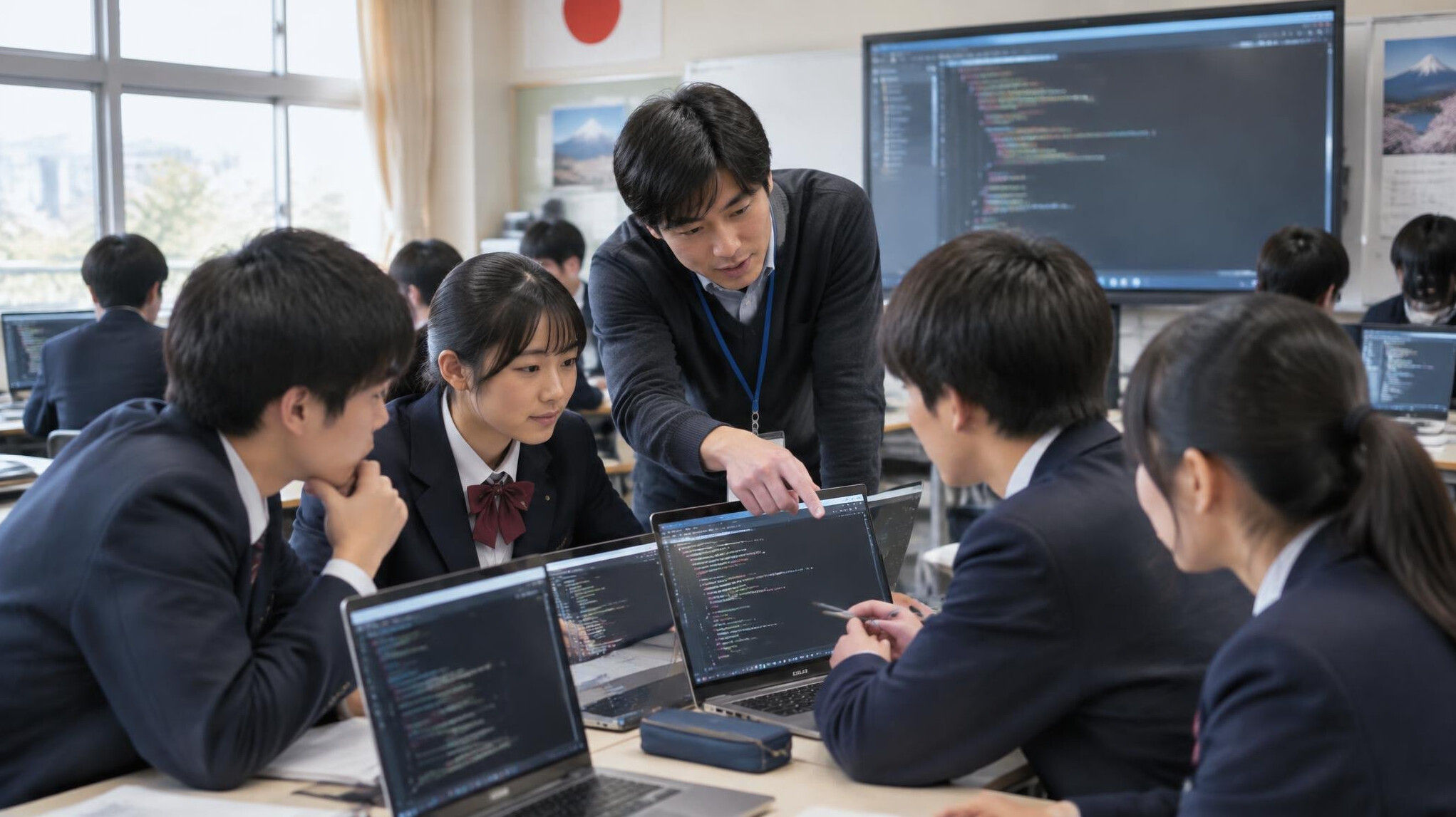 group of students in coding class